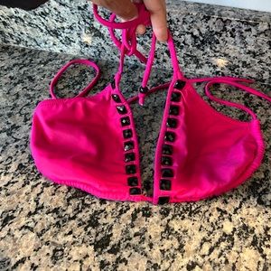 Hot pink Venus bikini top with black jewel embellishment